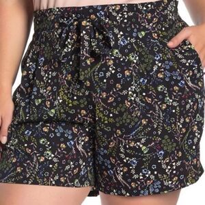DR2 by Daniel Rainn Plus 3X Ditsy Floral Belted Shorts with Pockets & Stretch